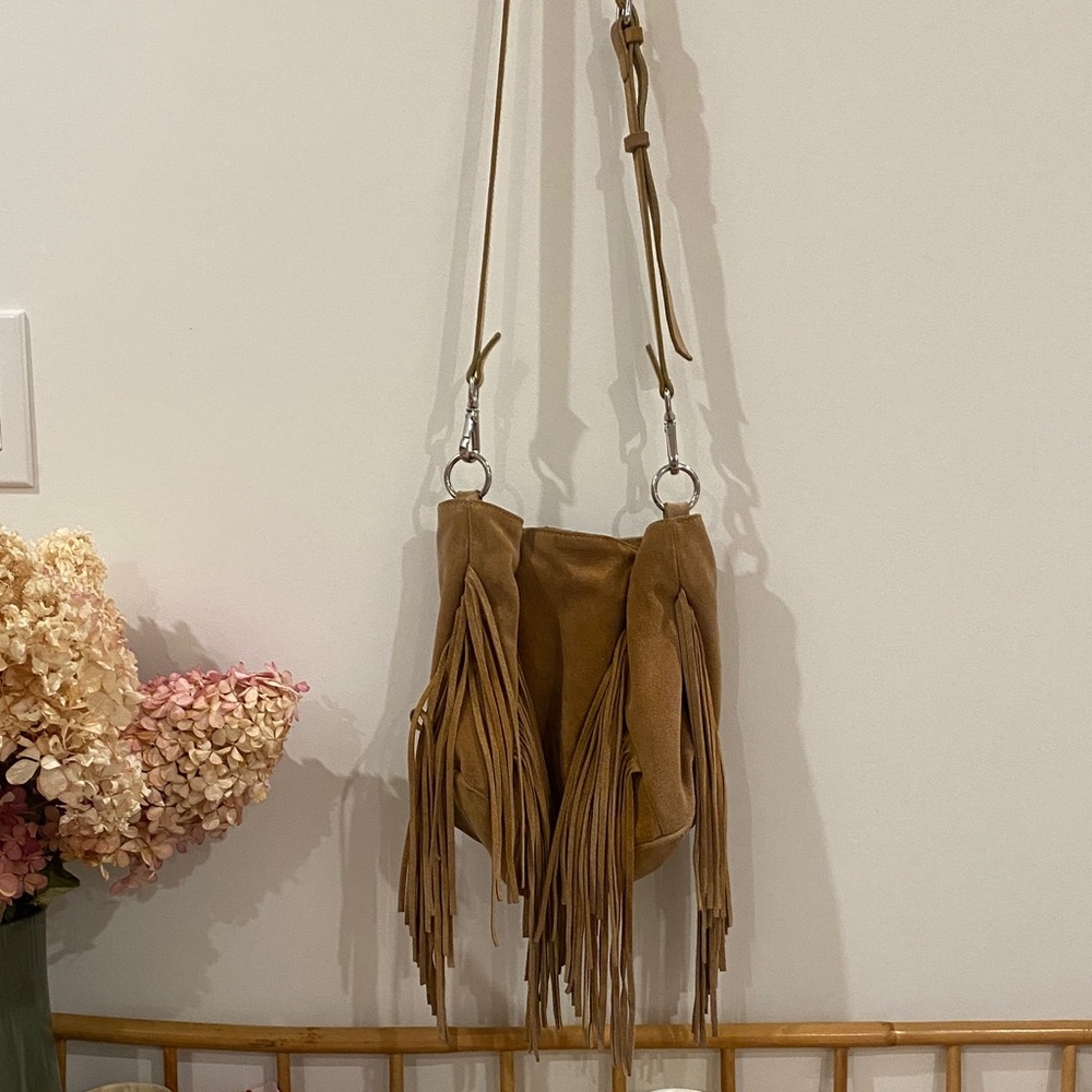Suede Zara Tan Fringed Crossbody Bag